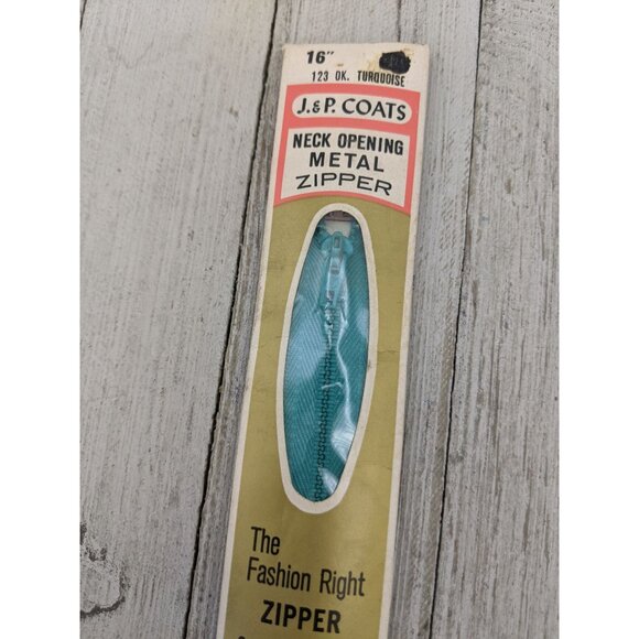 Vintage J&P Coats Neck Opening Metal Zipper 16" Dk Turquoise 123 - Picture 2 of 4